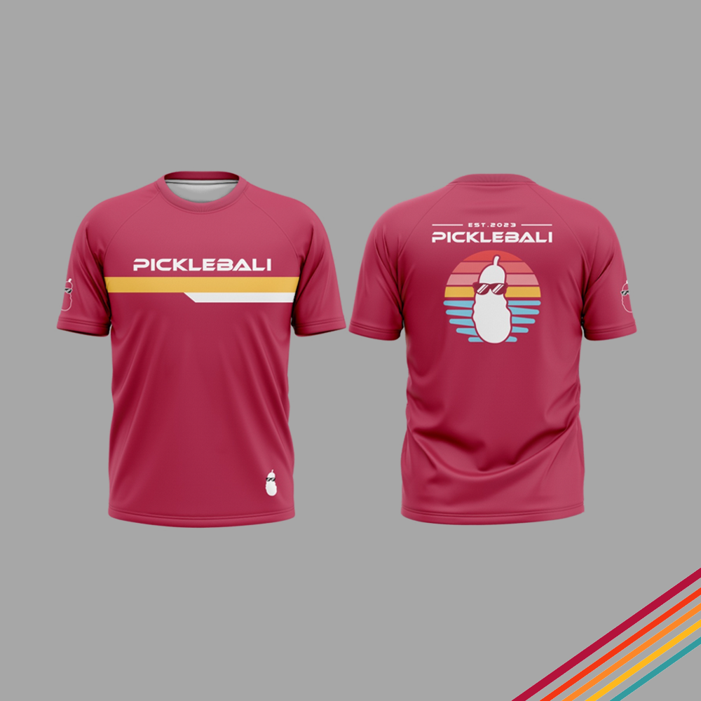 PickleBali Big Sunset Premium Pickleball Jersey - Pink Sunset on Black